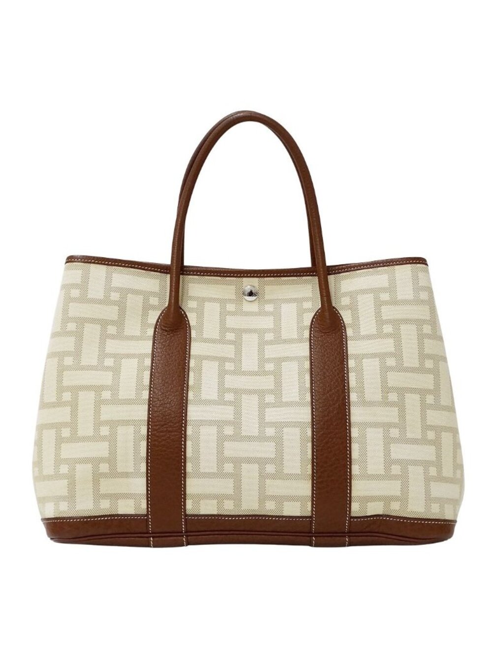 Hermes Tote Handbag Garden Party PM Twal Mosaic Brown Silver